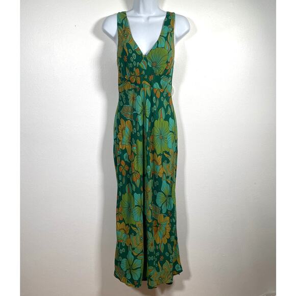 Nine Lives Bazaar Dress 6 Green Emerald Sarah Bias Midi Tropical Party Boho New - Picture 1 of 14